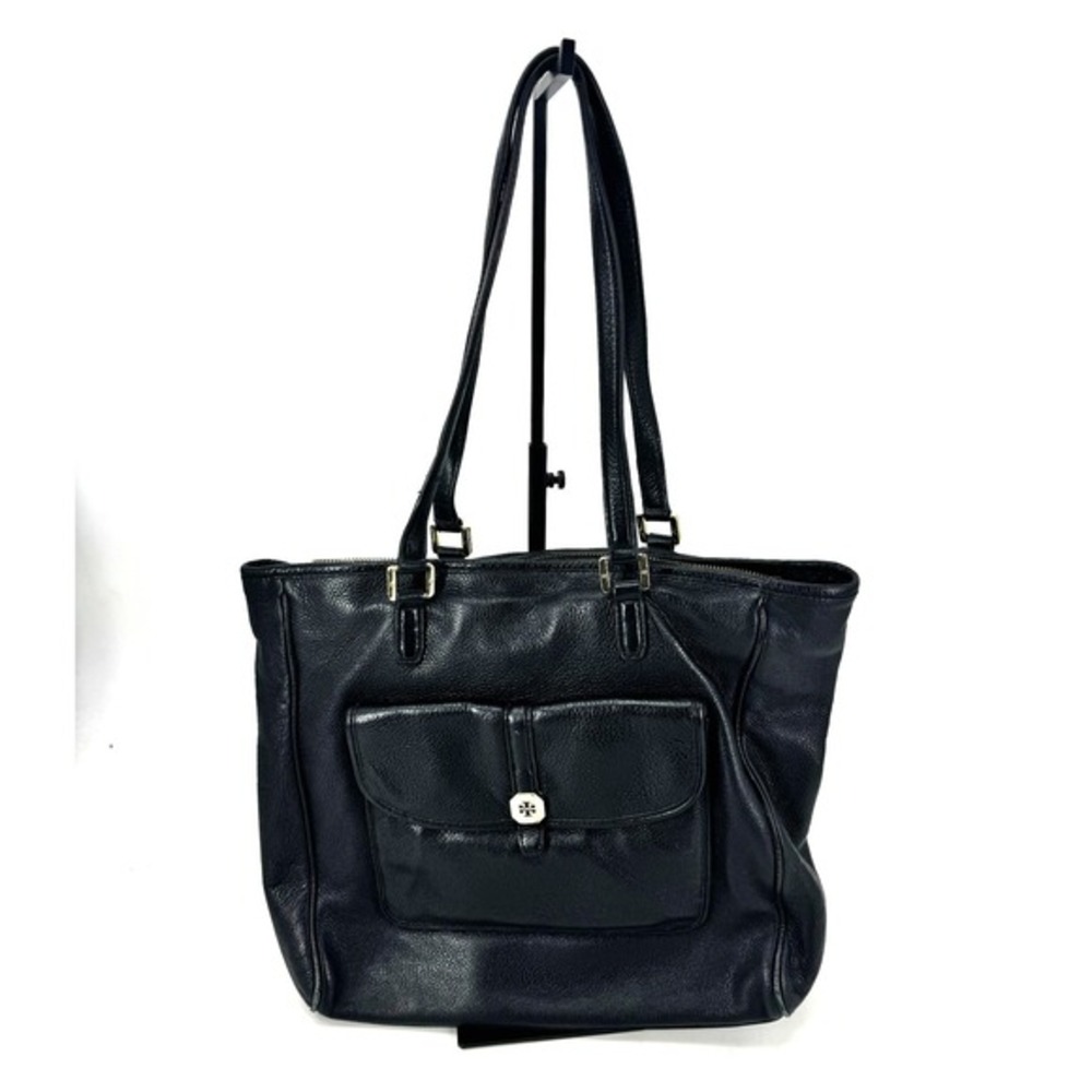 Tory Burch Pebble‎ Leather Shopper Tote Bag, Large Black Clay Tote Handbag